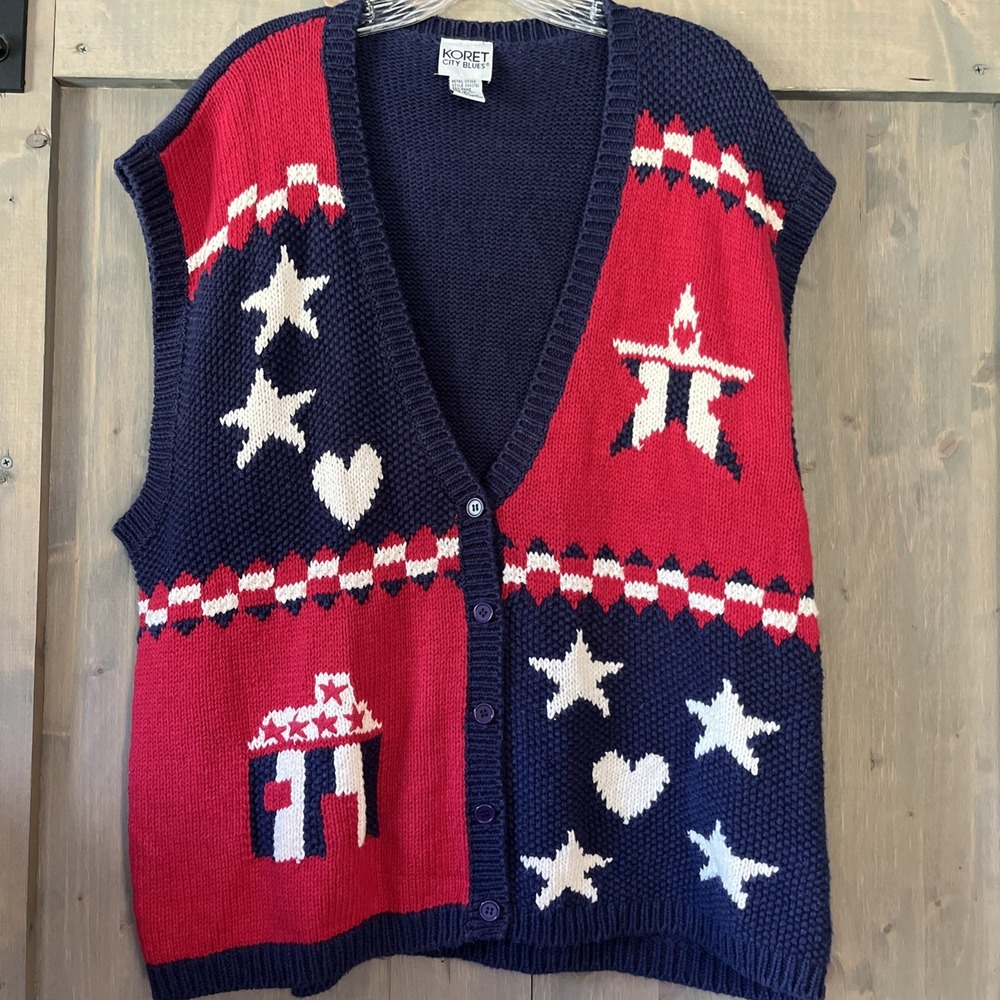 Vintage Koret City Blues Sweater Vest Women's 3X Americana Folk Election Day
